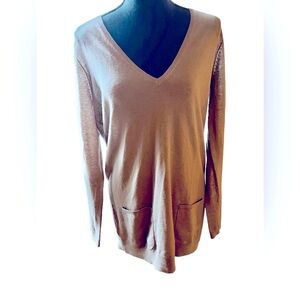 Ann Taylor 100% Cashmere V-Neck Tunic-Length Sweater with Pockets
